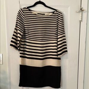 Elegant Black and Cream Striped Dress